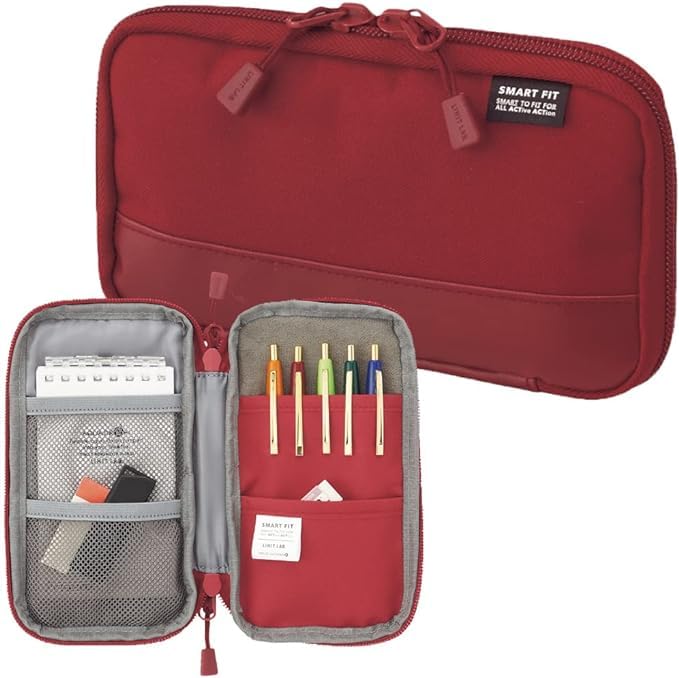 LIHIT LAB Compact Pen Case (Pencil Case), Water & Stain Repellent,3.5" x 6.5'', Red (A7687-3) - Image 2